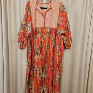 House Of Sundar Vibrant Orange and Pink Striped Dress